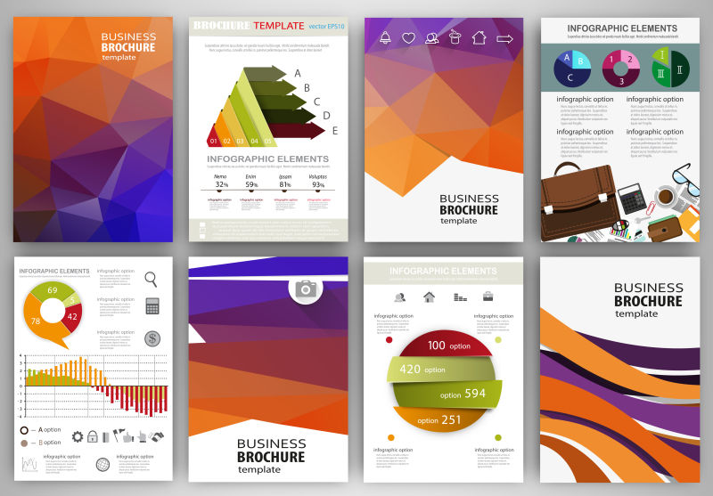 橙色和紫色的整套宣传册设计矢量图