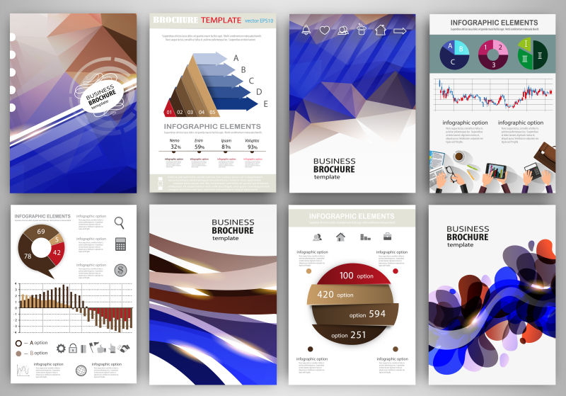 蓝色的整套宣传册设计矢量图