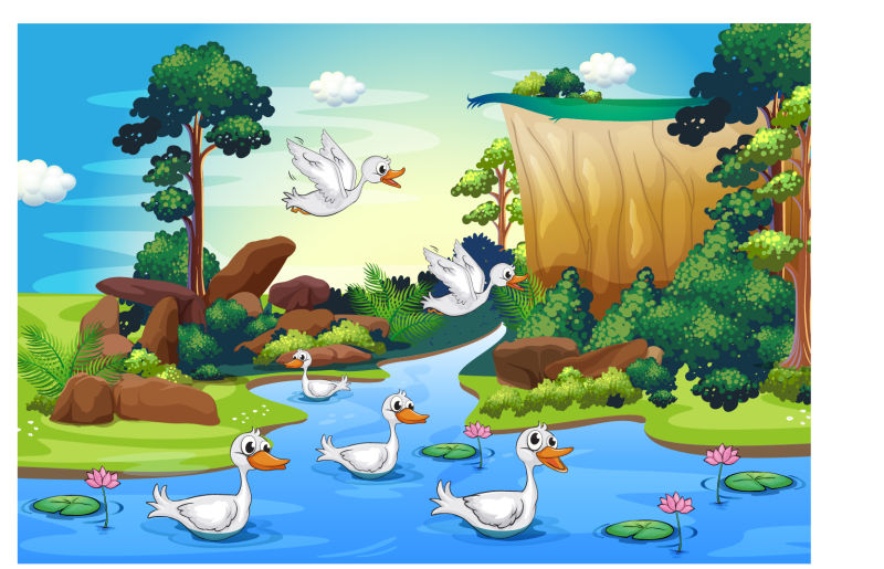 矢量卡通河里的鸭子插图