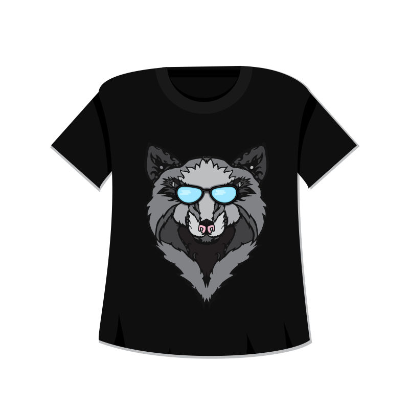 戴眼镜的狼头图案T恤矢量设计