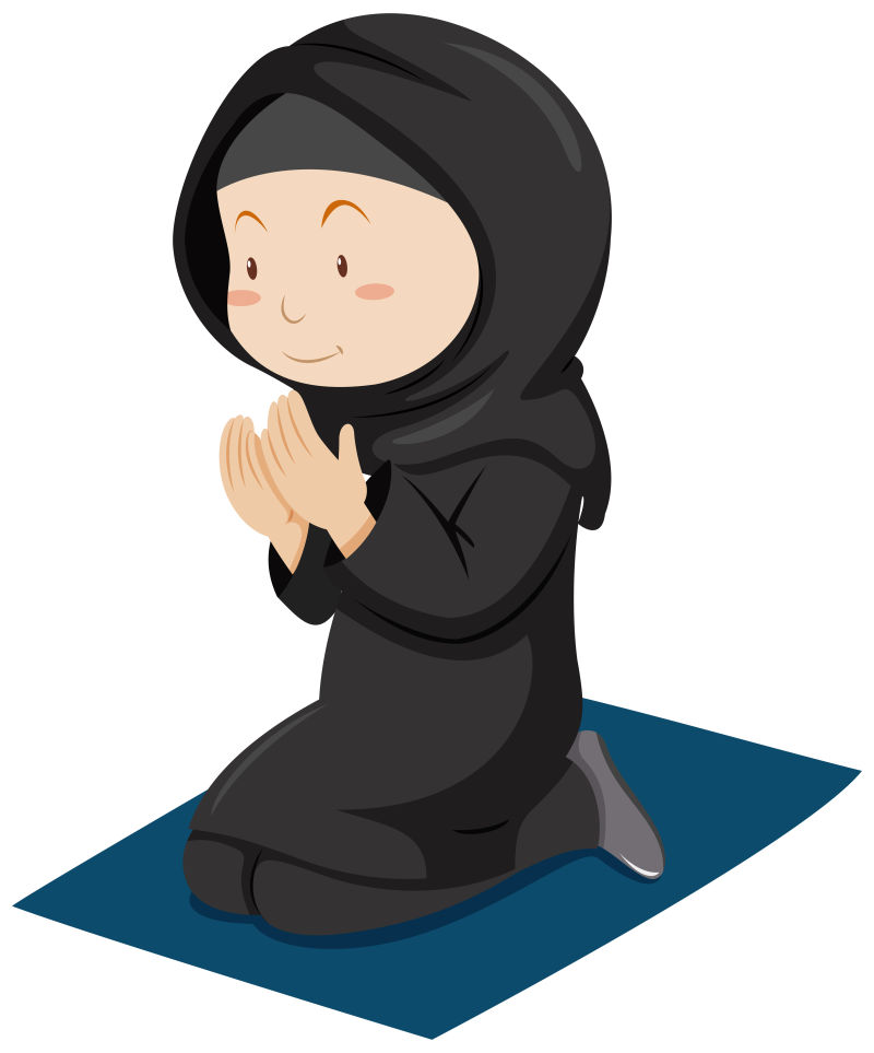 矢量穆斯林女孩在床垫上祈祷