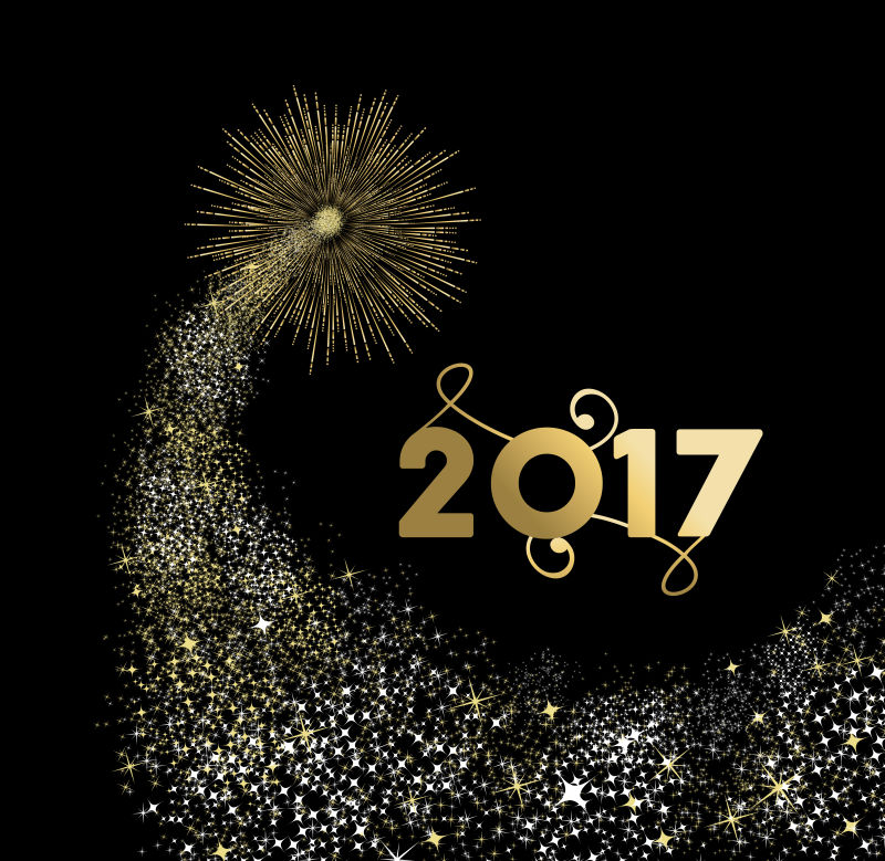 新年金色烟花贺卡矢量插图