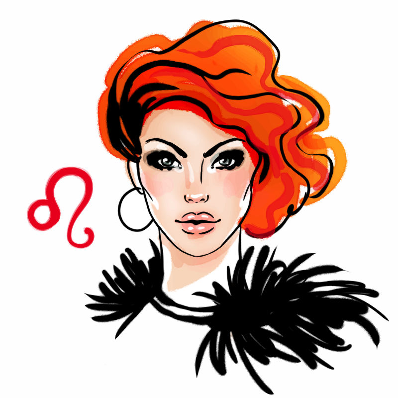 矢量手绘卡通狮子座星座美女