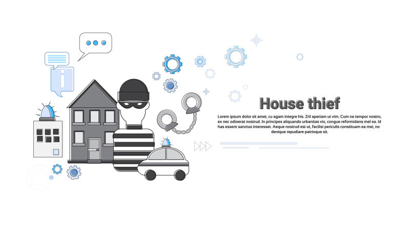 房屋窃贼安全防护网络横幅矢量插图