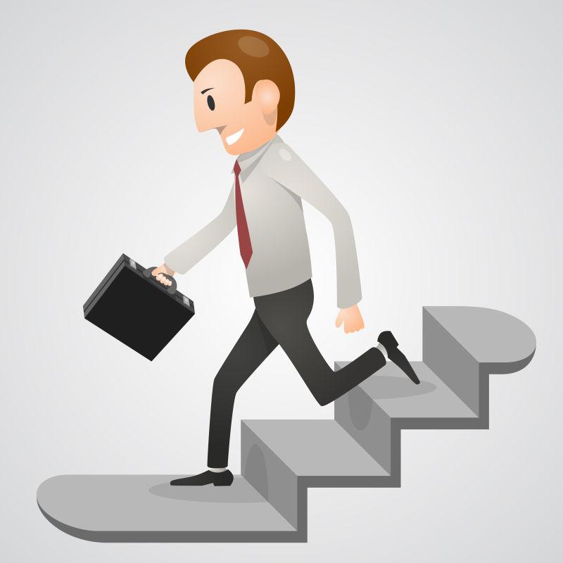 拎着手提包的正在下楼梯的男人卡通形象矢量