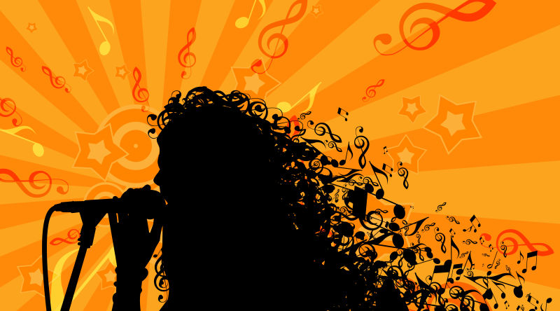 矢量女性头发背景的音乐剪影