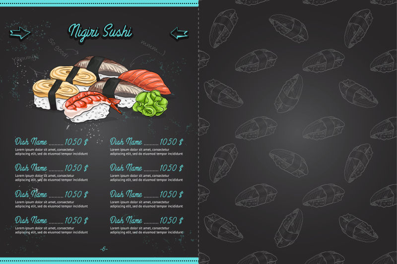 创意矢量彩色现代寿司菜单设计