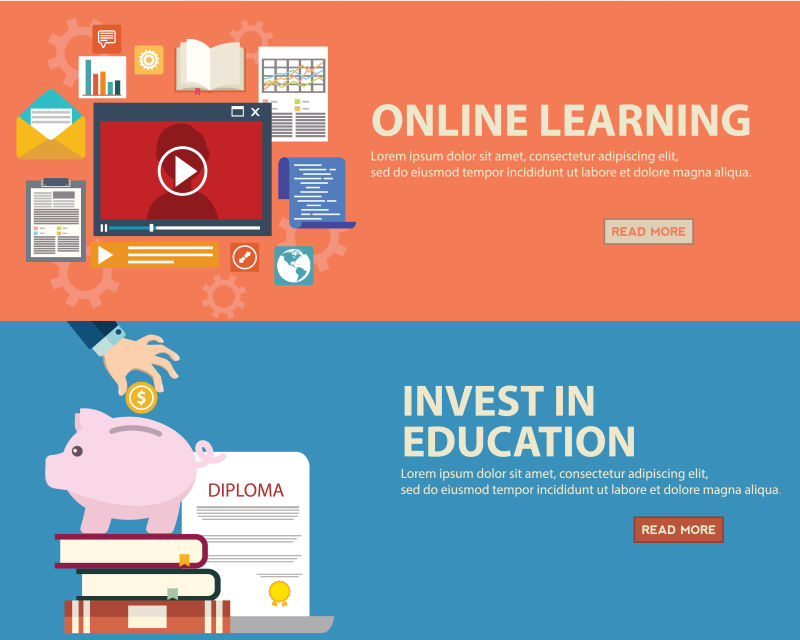 在线学习教育平面设计矢量概念