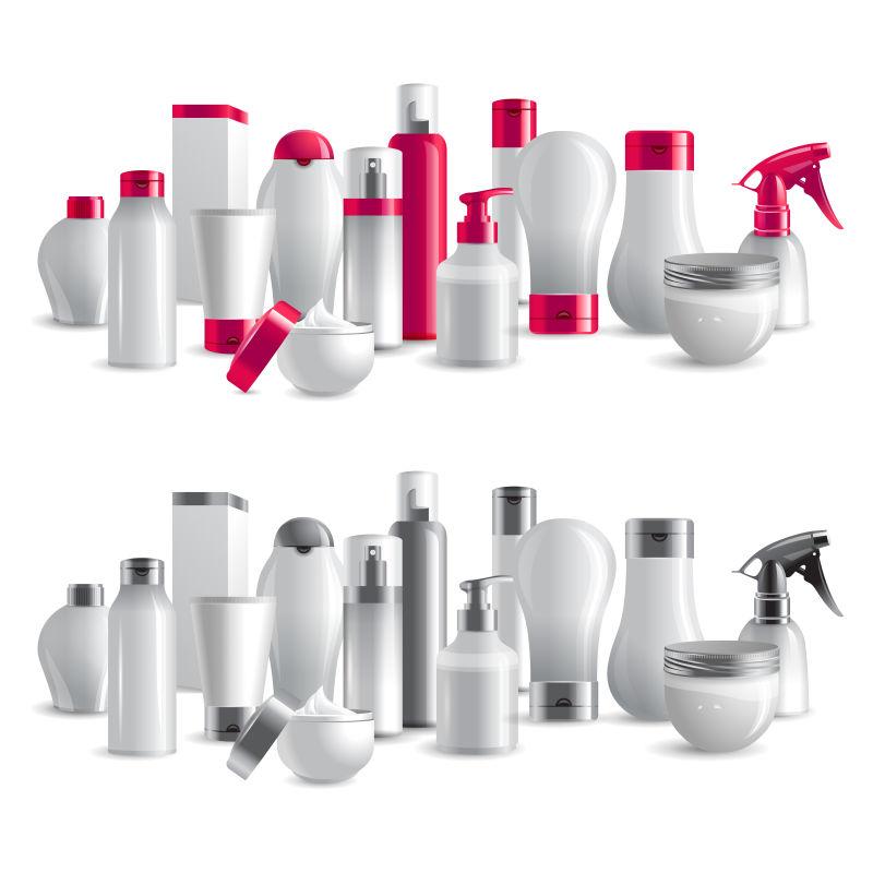 化妆品包装用银色和粉红色的帽子矢量