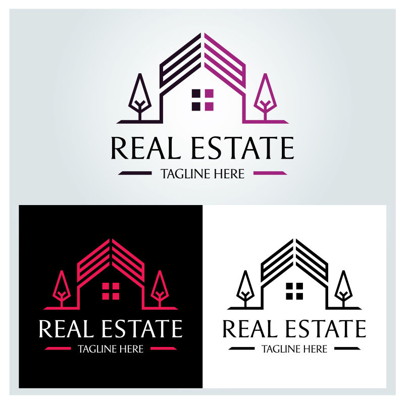 带有绿色树木的家园矢量创意设计