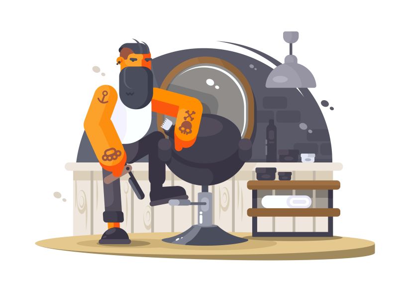 矢量设计美容院大胡子理发师