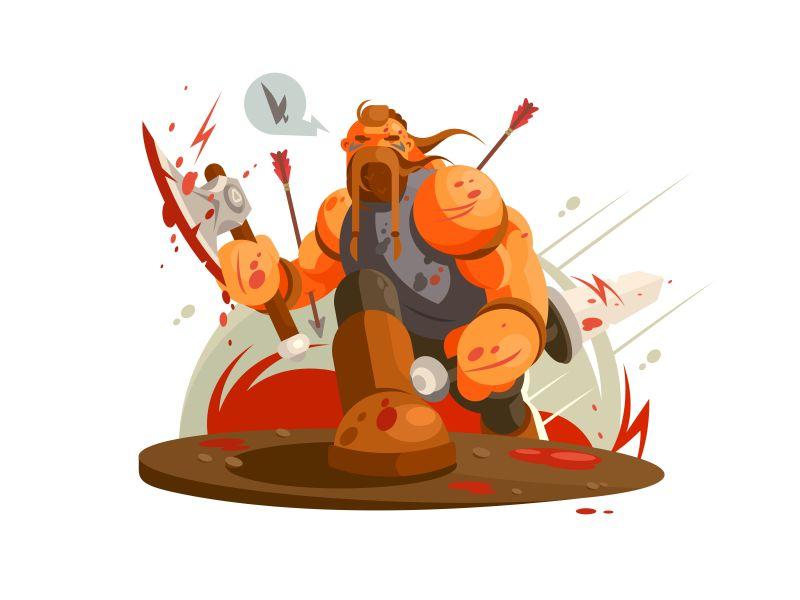 矢量设计用斧头和剑作战的骑士