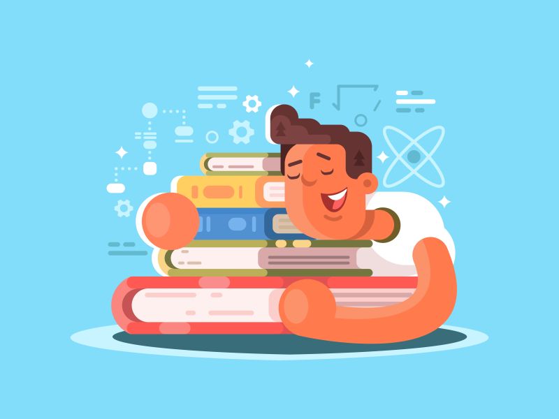 矢量设计抱着书睡觉的卡通人
