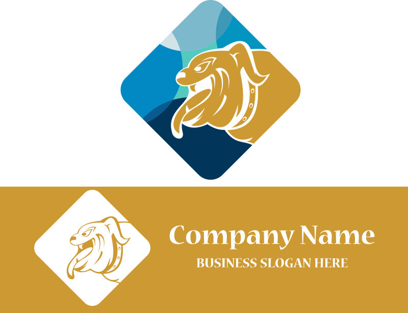 金色的吐着舌头的斗牛犬矢量创意logo设计