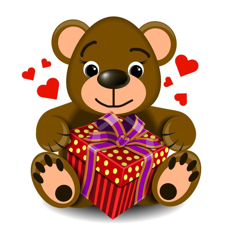 抱着礼物盒的可爱的玩具熊矢量