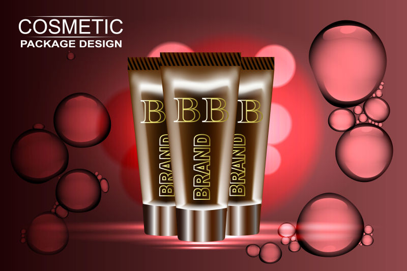红色泡泡之间放着的三管BB霜海报设计矢量