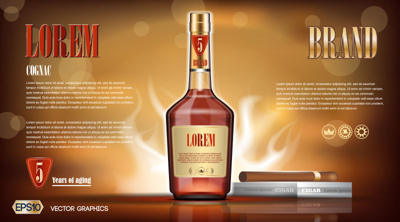闪光的干邑瓶宣传海报矢量设计