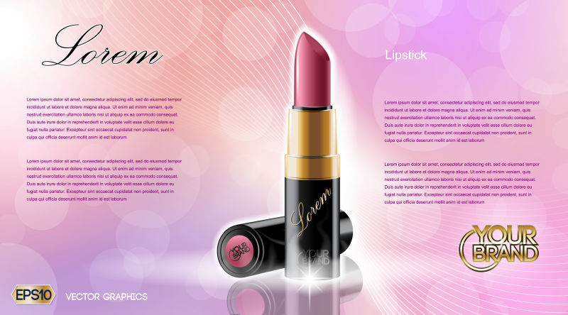 粉色风格的迷人的口红宣传海报矢量设计