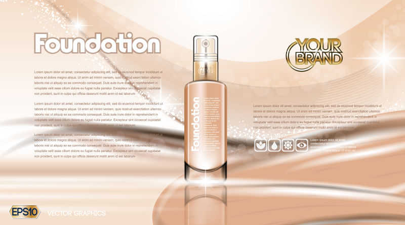 玻璃瓶和起泡效果的化妆品宣传海报设计矢量