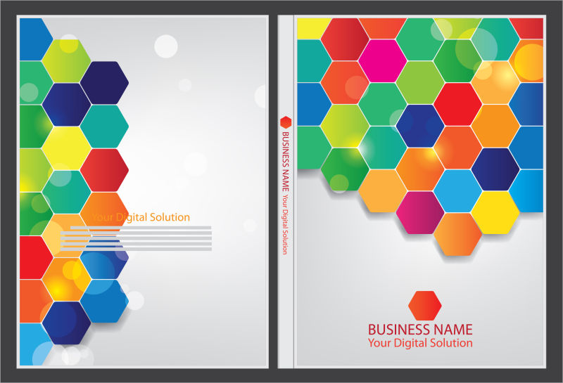 彩色六边形图案报告封面矢量设计