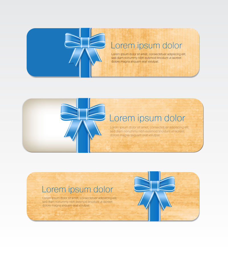 创意矢量蓝色蝴蝶结元素的纸质横幅设计