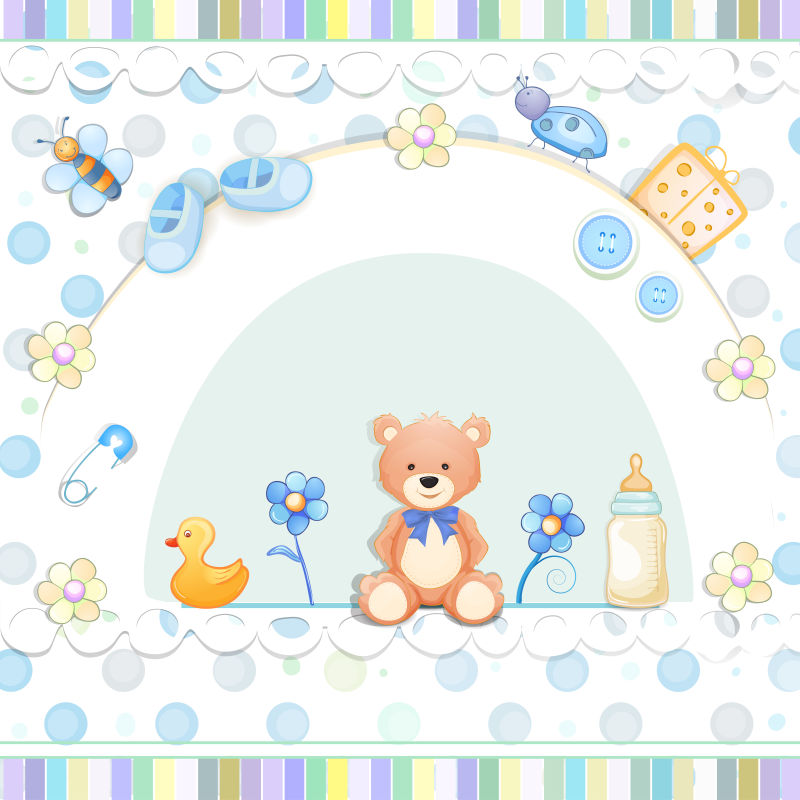 创意矢量蓝色婴儿沐浴卡设计