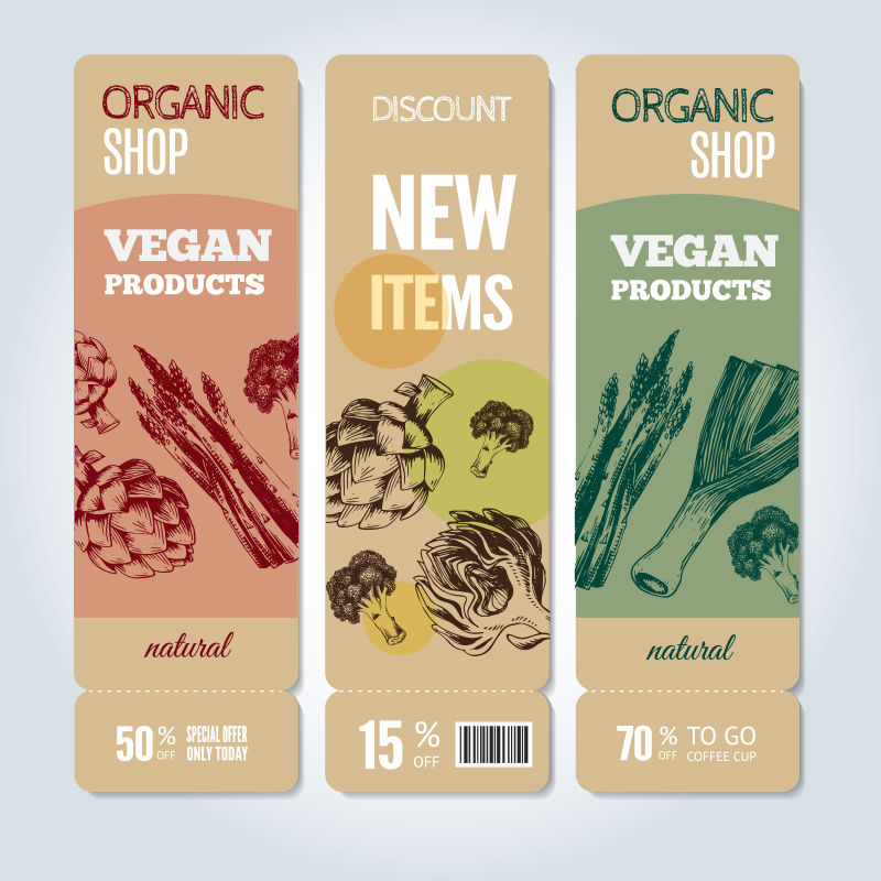 有关有机商店销售和特价的横幅矢量