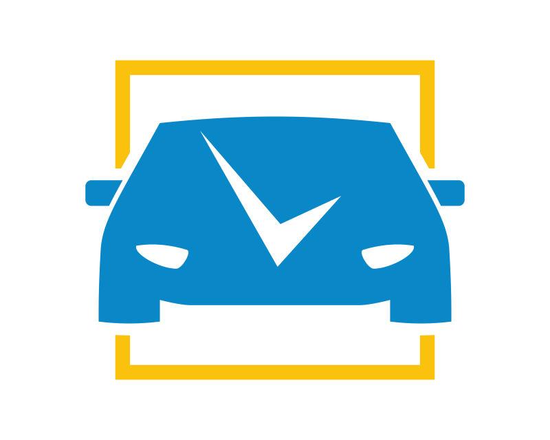 蓝色带有线条元素的汽车轮廓图标矢量