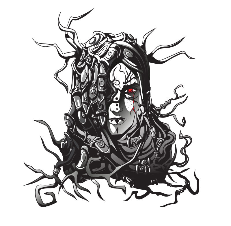 哥特式女刺客矢量插图