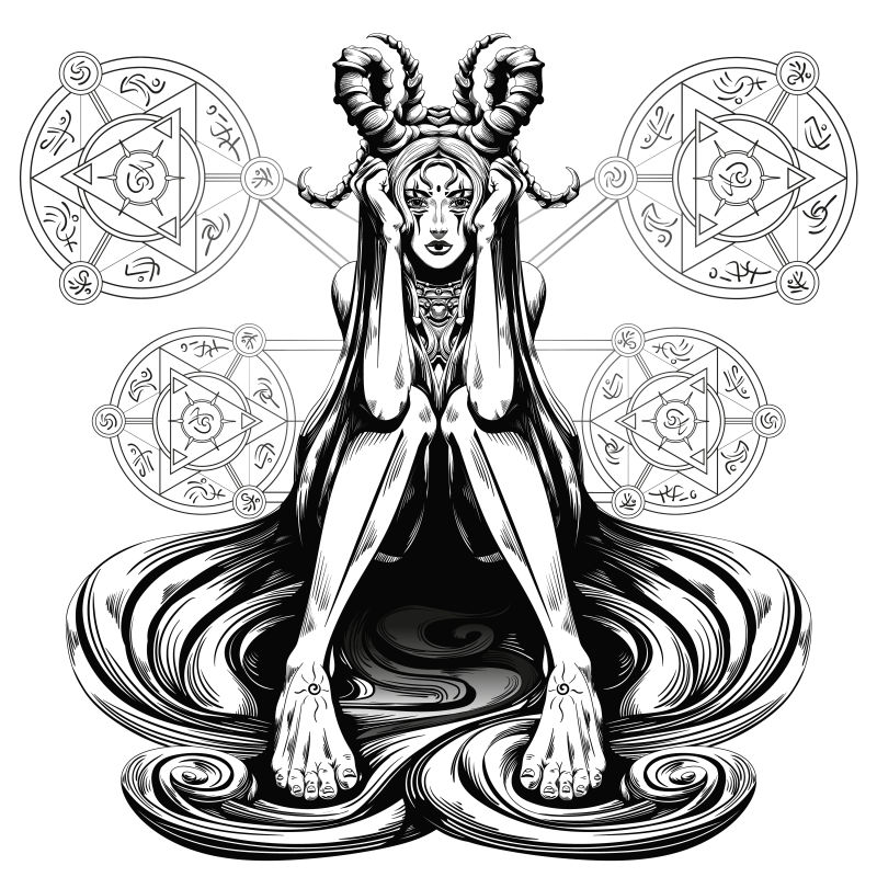 长着羊角的女孩矢量插图