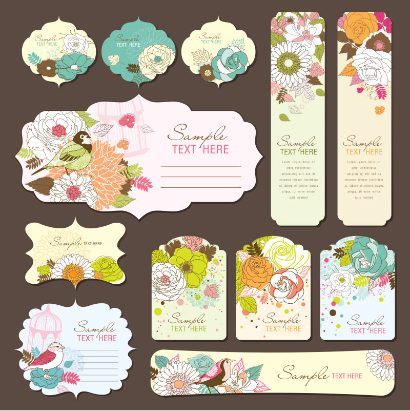 创意矢量花卉元素的装饰设计卡片