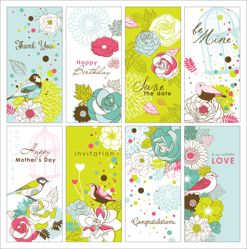 创意矢量现代花卉装饰的设计卡片