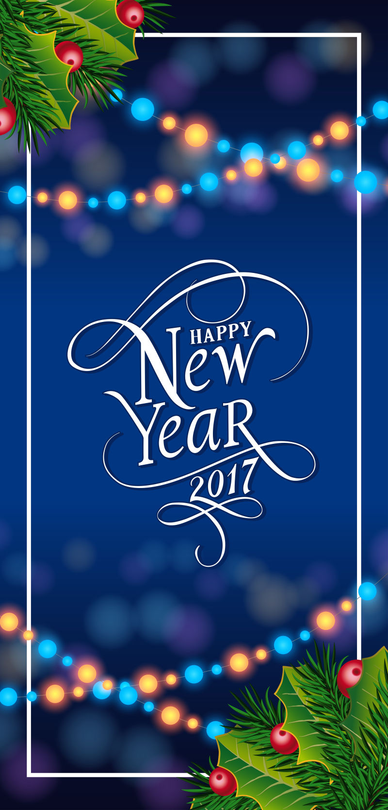 创意矢量圣诞彩灯元素的新年背景