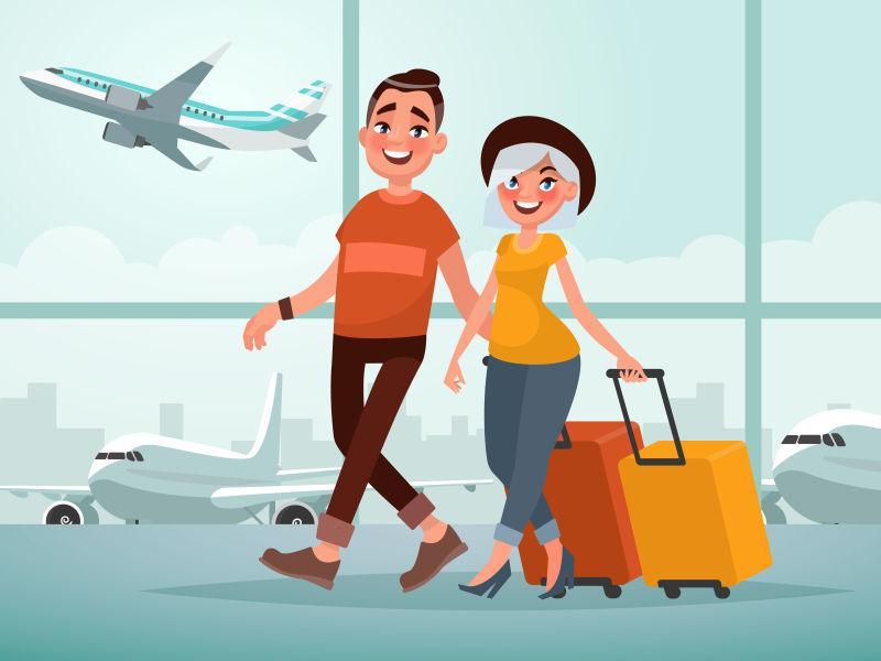 矢量卡通旅行的年轻夫妇