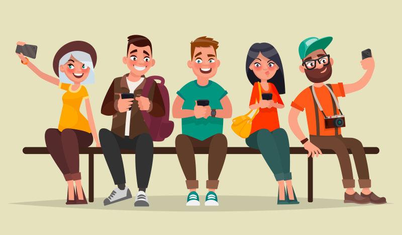 一群矢量卡通学生