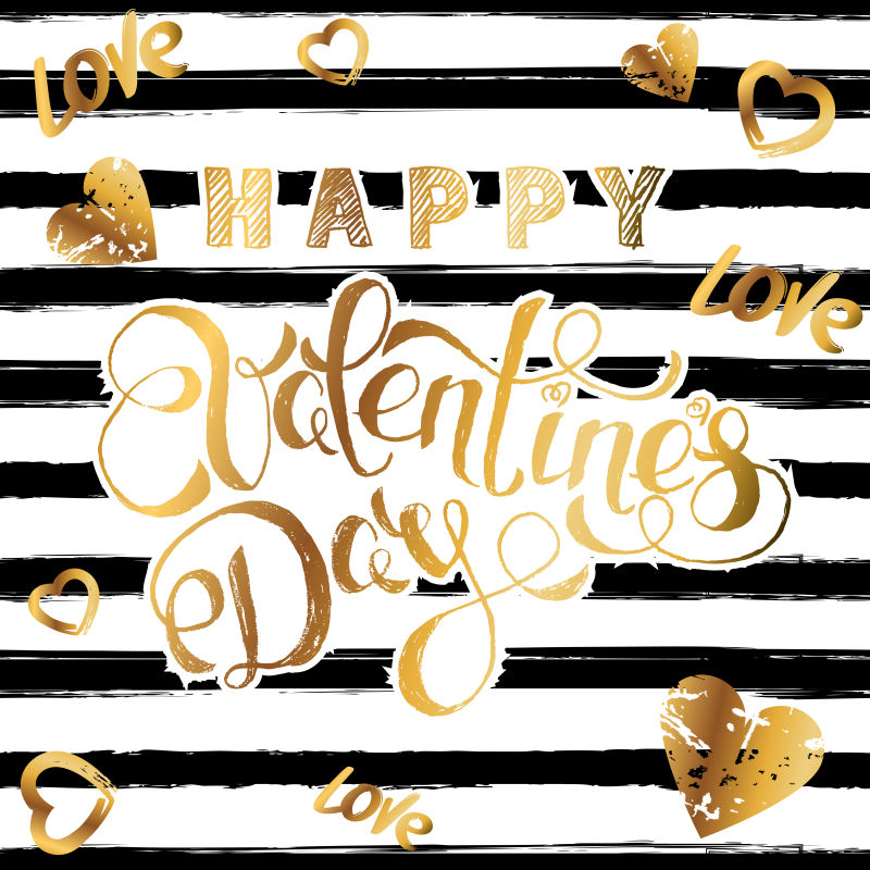 矢量设计手绘金色情人节贺卡