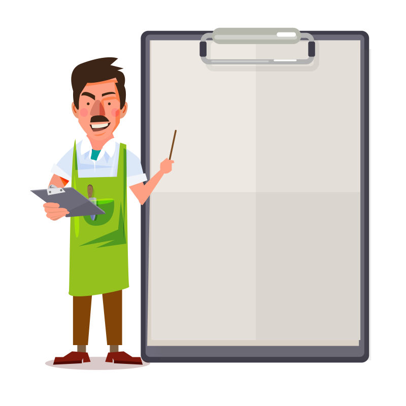 手持演示文稿的智能商家矢量创意插图