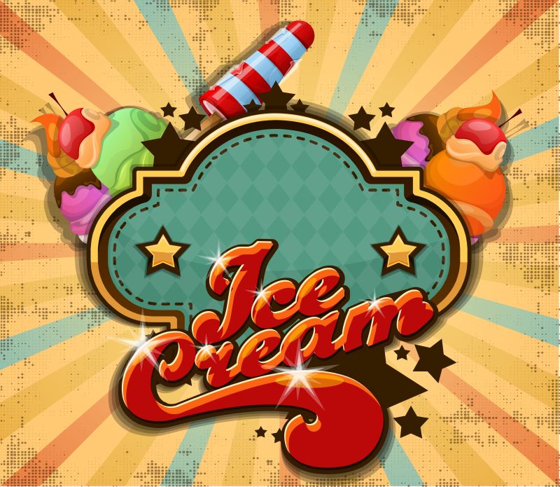 创意矢量冰淇淋复古平面插图