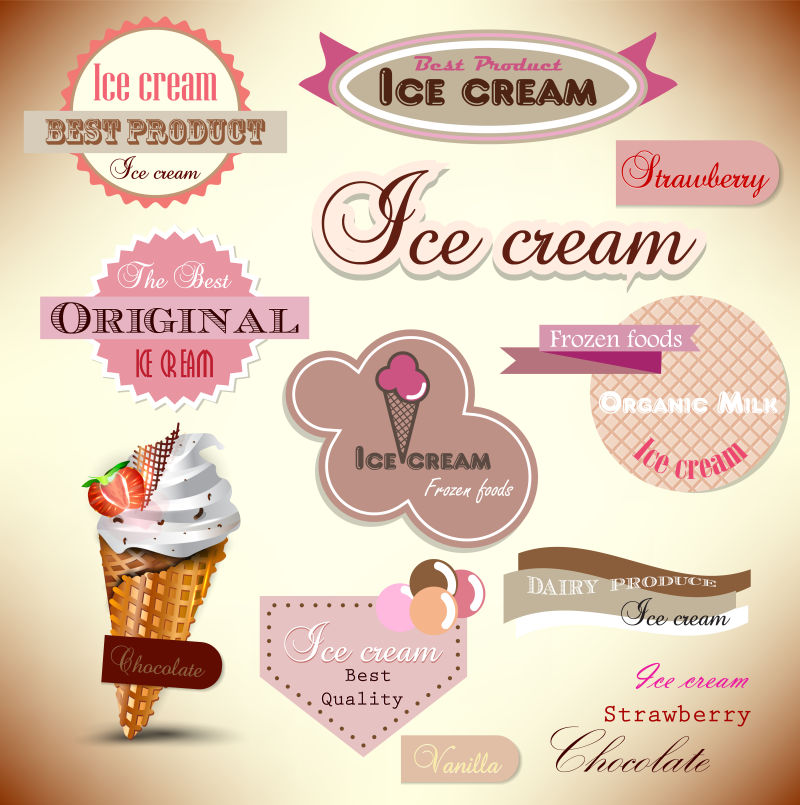 创意矢量卡通冰淇淋平面插图