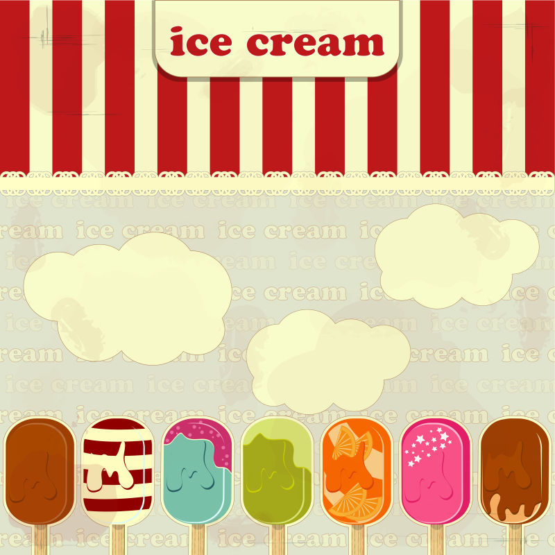 创意矢量卡通冰淇淋元素的平面插图