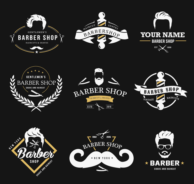 矢量一套老式理发店标志