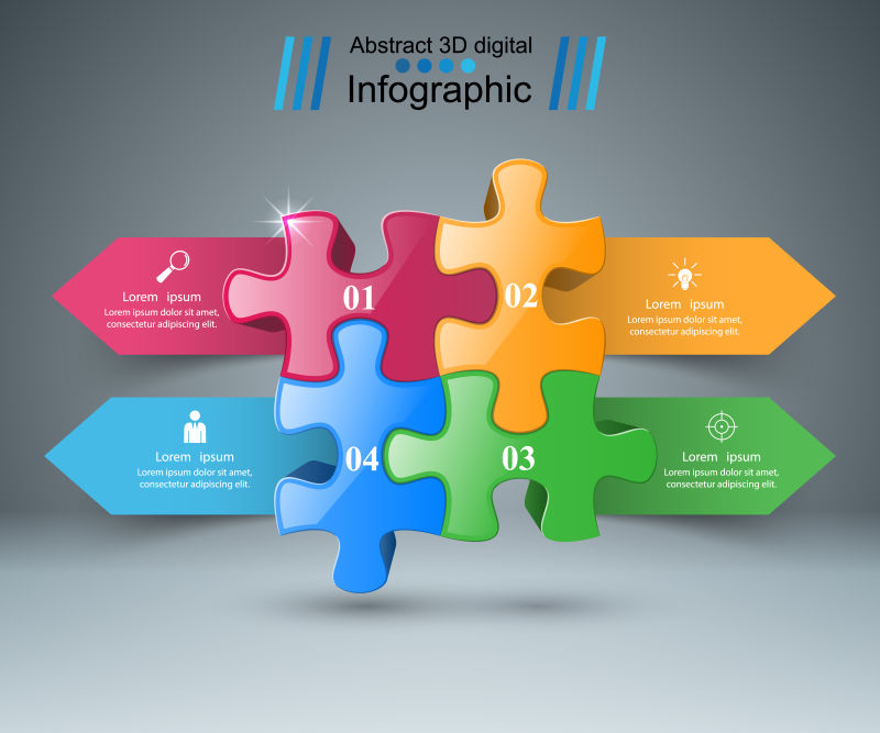 创意矢量彩色拼图元素的信息图表设计
