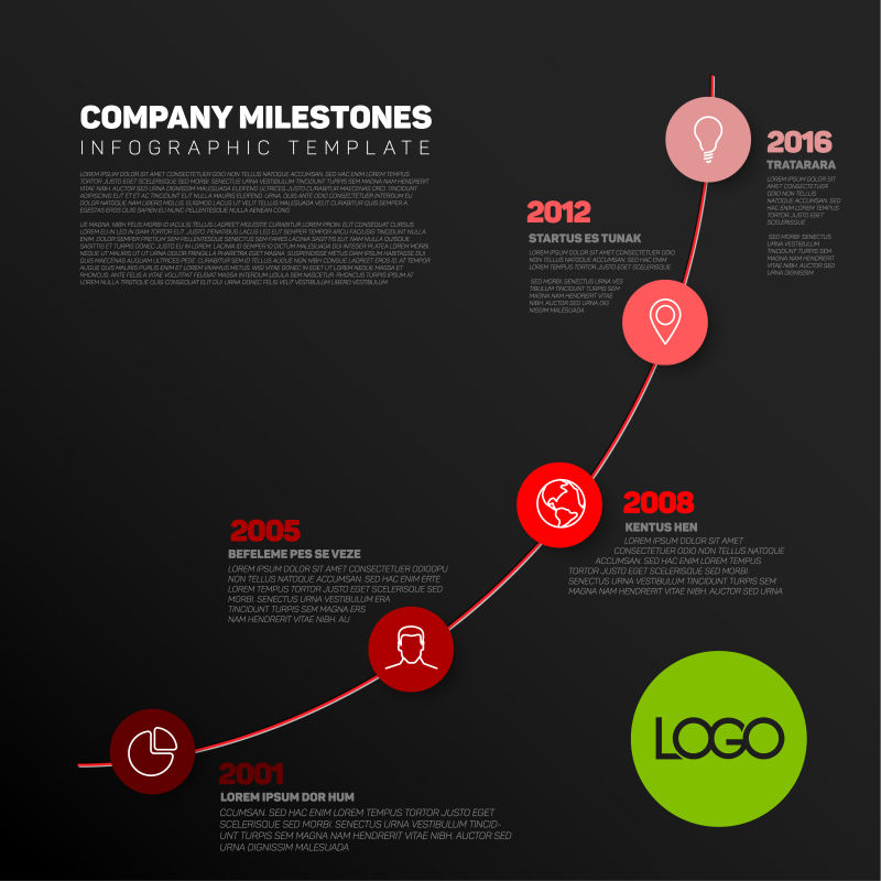 矢量黑暗公司信息图表时间报告