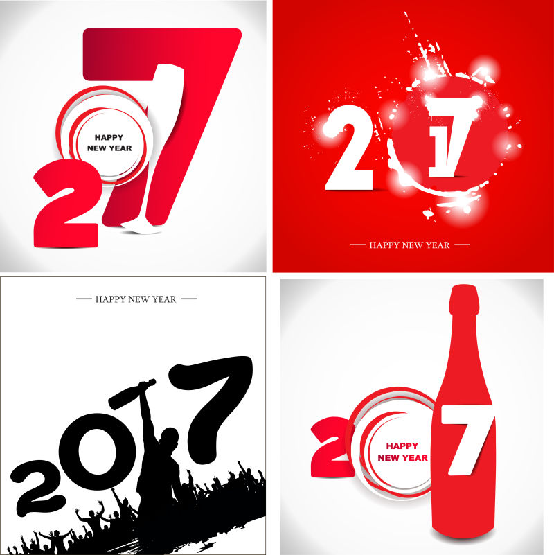 彩色抽象元素的2017新年快乐旗帜矢量