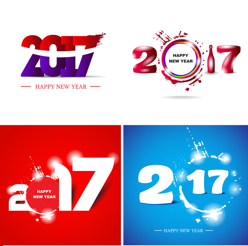 彩色闪亮的2017新年旗帜矢量