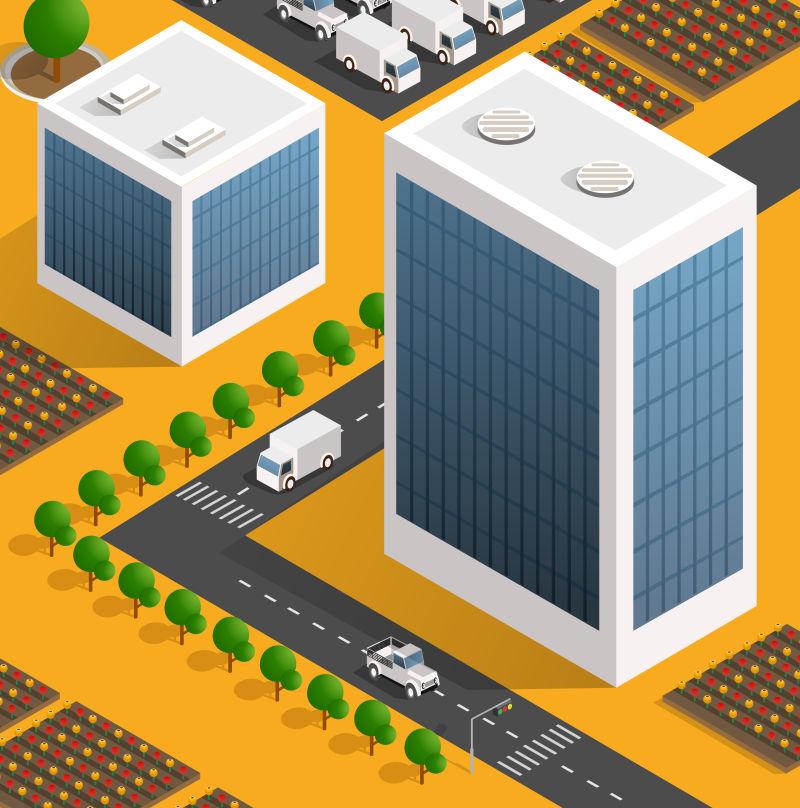 高层办公建筑与住宅建筑面积等距图矢量