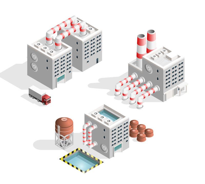 白色背景上矢量工厂建筑