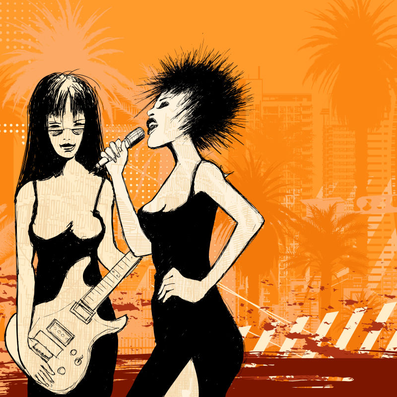 矢量女歌手插图