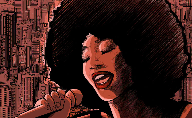 爵士乐女歌手矢量插图