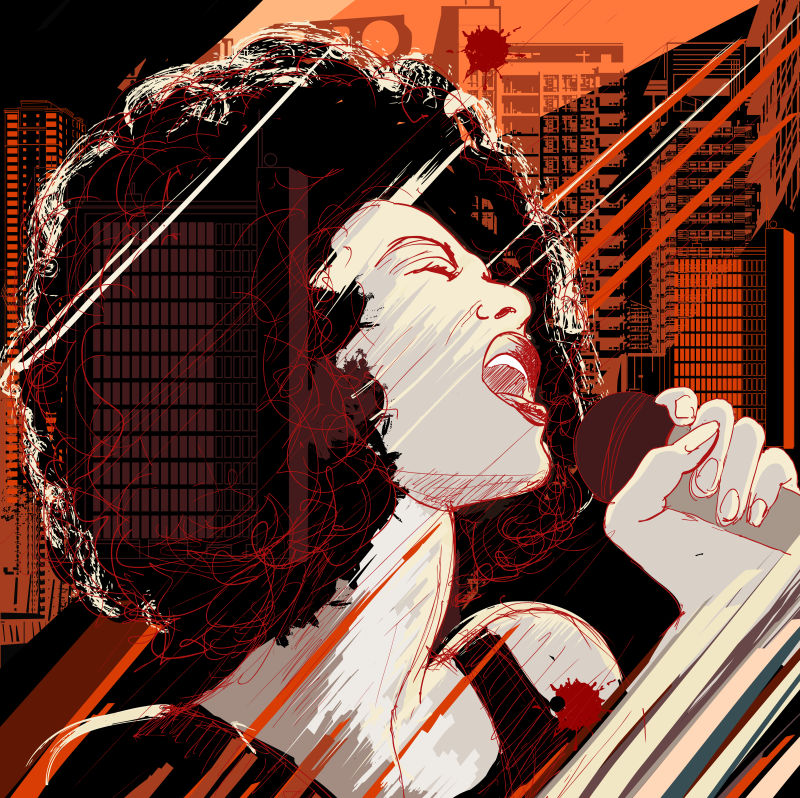 美国女歌手矢量插图